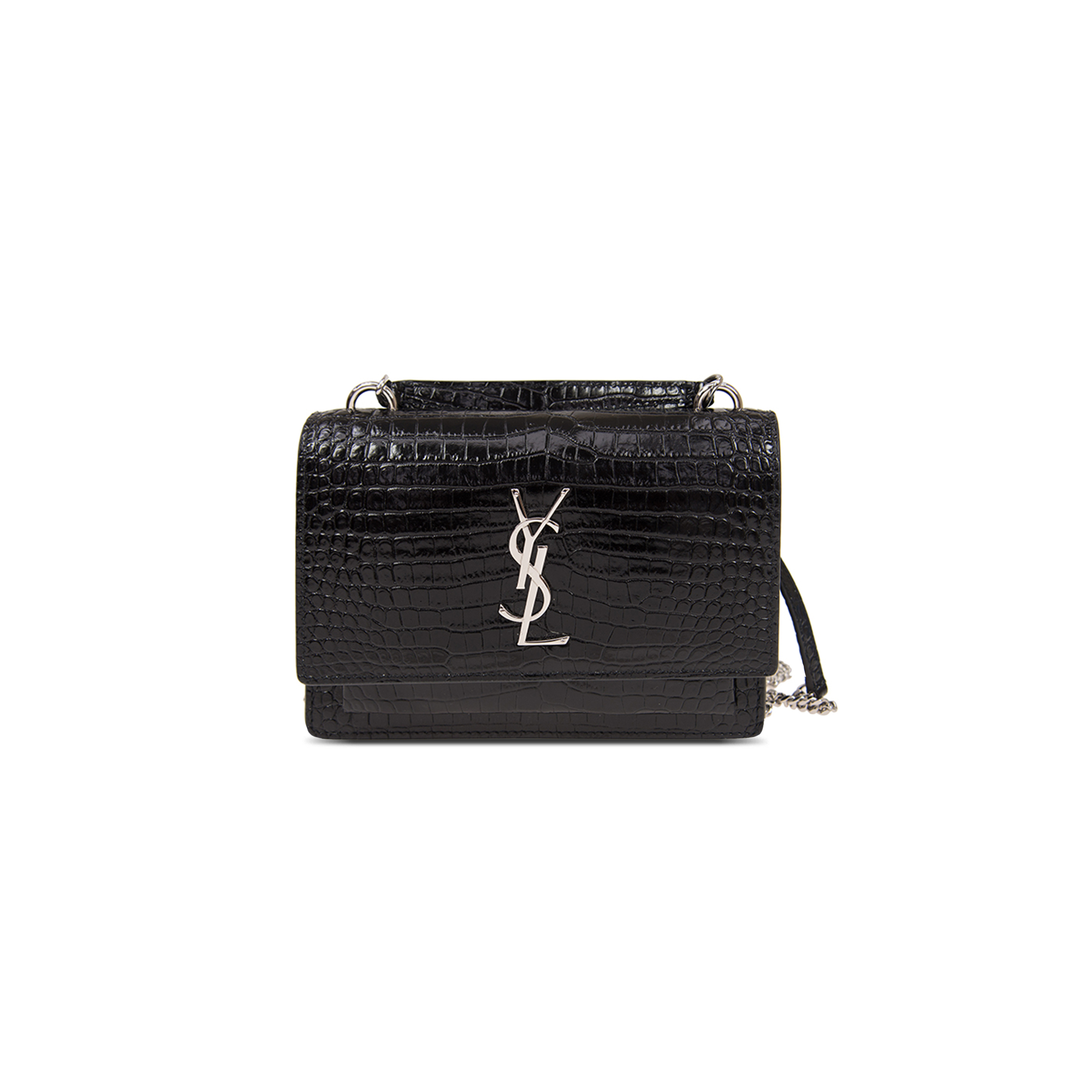 YSL SUNSET CHAIN WALLET IN CROCODILE-EMBOSSED SHINY LEATHER 533026DND1N1000 (19*14*5.5cm)